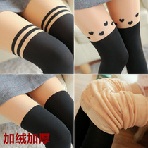 Socks womens autumn and winter vacation High bottom socks women plus velvet padded knee long tube thigh integrated pantyhose half stitching