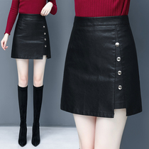 High waist small skirt leather skirt womens skirt a thin bag hip 2021 new autumn and winter irregular one step skirt