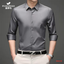 Rich Guido Spring Autumn Season Ice Silk Long Sleeve Shirt Mens Business Repair & Wrinkle-Free Silk Smooth and Smooth Lining Clothes