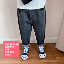 Tong Tong Ma custom boys gray and black cotton jeans Childrens Japanese loose jeans baby pants spring and autumn