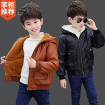 Boy jacket fur coat gush thicken 2022 autumn winter CUHK Tong 2-15 year old Korean version Ocean Qi Child Leather Jacket Tide