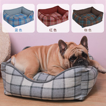Kennel autumn and winter warm dog bed double-sided removable and washable non-slip bucket teddy dog sleeping grid four-sided nest cushion