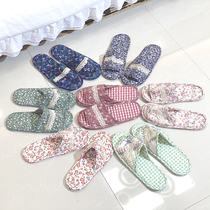 2 pairs of quilted fabric home wood floor non-slip silent cotton slippers indoor four seasons bedroom soft bottom drag
