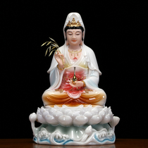 Stone carving white marble painted Guanyin Buddha statue dedicated to home Putuo Mountain Guanyin Bodhisattva Buddha statue living room for Buddha ornaments