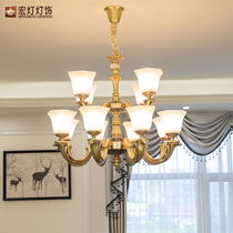Double-storey European living room All copper chandelier villa Hall retro jade lighting simple atmospheric duplex lamps