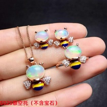 s925 silver oval ring 7*9 pendant 8*10 earrings 6*8 set empty support cute bee Japanese and Korean women