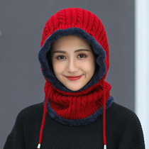 Hat female winter Korean version of Tide plus velvet wool hat winter warm cycling knitted cap cap cap cap collar integrated cap