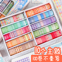 100 rolls jk plaid bracelet adhesive tape full set of hand ledger stickers material girl hearts cute cartoon characters small frescoed split children and paper glue roll gift box suit diary to decorate small patterns