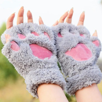 Autumn and winter thickened warm half-finger cute lady plush student keyboard cat claw gloves Cat anime peripherals