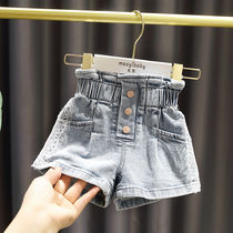 Girls denim shorts baby high waist pants baby Korean version of foreign style thin 2021 summer new children Princess hot pants