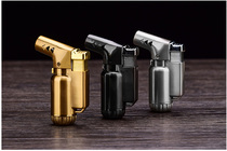 Mini small metal spray gun lighter inflatable windproof lighter gold straight filling blue flame with one key lock fire