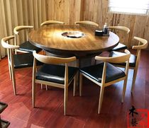 Solid Wood marble smokeless string incense hot pot restaurant table and chair combination induction cooker gas stove one hot pot table Commercial