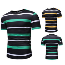2019 foreign trade Aliexpress Amazon summer new mens casual fashion striped large size round neck short sleeve T-shirt