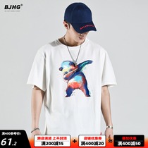 Summer 2021 Short Sleeve T-shirt Tide Brand Men Loose New HIPHOP Graffiti Panda Simple Print Hip Hop Half Sleeve