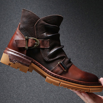 Martin boots mens autumn and winter high-top leather boots British style retro locomotive boots trend cotton boots Harley riding boots