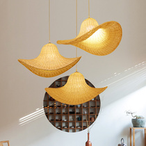 Southeast Asia Rattan chandelier Creative personality Pastoral leisure restaurant Hat lamp Hotel Farmhouse hot pot shop lamps