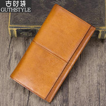 Retro Mens Handbags Handmade Leather Clips Male Top Layer Bull Leather Money Clip Mens Real Leather Wallet Mens Long Large-capacity Tide Cards