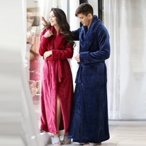 Japanese nightgown womens winter coral velvet thickened warm sexy couple pajamas extended flannel bathrobe home service men