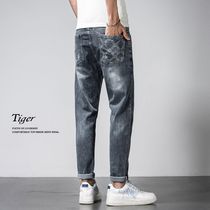 Korean Version Jeans Mens Loose Straight Drum Spring Autumn New 90% Tooling Casual Pants Boys 100 Hitch Stretch Pants