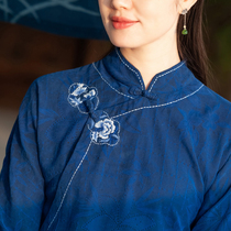 Orchid placket (flowing Origin Qu Shui) silk spinning fragrant cloud yarn cheongsam retro Chinese style embroidery robe