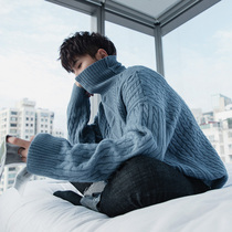 Sicilian mens lazy knitwear winter thickened loose mens high neck thick twist sweater mens Korean handsome