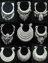 Dong Miao dance performance costume silver jewelry headdress performance clothing womens singles only hang three big flower collar silver