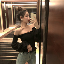 Lggstyle chic wind lined with folds cashew with slim lantern sleeves snow-jersey sexy open-shoulder blouses woman