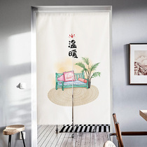 Cute cartoon door curtain fabric art household kitchen partition curtain half curtain half short punch-free cotton and linen curtain decoration