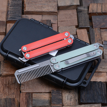 Old nine sharp shark titanium alloy utility knife Hellcat butterfly knife Titanium comb EDC practice training small throw without opening the blade