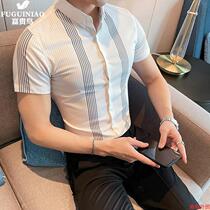 Rich Guids 2021 Summer New Vertical Stripe Short Sleeve Shirt Male Korean Version Trend for Casual Business Shirt