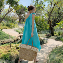 2021 travel wear beach skirt super fairy temperament strap halter long skirt Sanya seaside holiday dress