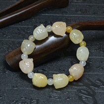 13# Natural Xinjiang Gobi jade bracelet owl raw stone refreshing pink yellow hand