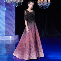 Evening dress skirt women 2021 new banquet noble and elegant middle sleeve host thin annual socialite party long section