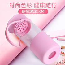 Glass water bottle with lid thickened cup 400ml anti-scalding tea filter cup Small fresh student transparent cup