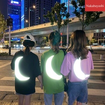 Reflective Moon Short Sleeve T-shirt Female 2021 Summer Korean New Couple Luminous Top Size Women Comfortable Joker