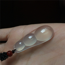 Natural white chalcedony green bean small version pendant More children and more happiness Jade lucky bean necklace pendant