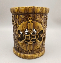 Pure brass blessing pen holder Baifu pen holder hollowed out Fushou bronze ornaments help business crafts ornaments