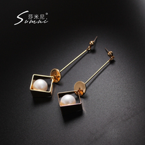 sumni shimini 18K bag gold artificial pearl geometric fashion brief about 925 silver ear nail woman