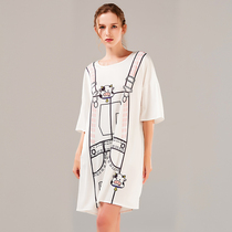 Baiyati short-sleeved pajamas womens summer thin section 2021 new simulation silk cute womens large size T-shirt home service