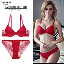 Lace new sexy deep V small chest gathering bra set red this year womens underwear bra
