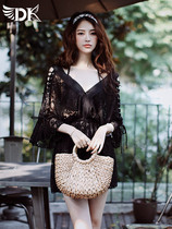 DK swimwear women 2021 new hot spring three-piece set conservative cover belly thin sexy split bikini fairy fan