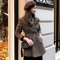 2021 autumn and winter new Korean plaid silhouette blazer womens waist is thin and loose wool suit top