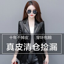 Spring and autumn new Haining womens leather clothing short Korean version slim slim suit collar small leather jacket large size womens jacket
