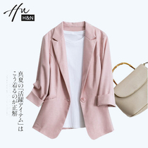 Asian-maxi suit coat female Korean version of 2022 spring and autumn new pink short little cotton linen female top