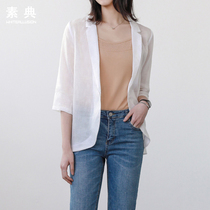 2021 summer thin simple casual women ramie suit temperament slim linen suit short jacket top