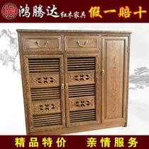 Jiangmen Special Price Red Wood Vintage Furniture Chicken Wings Wood Shoe Cabinet Three Doors Shoe Cabinet Antique Solid Wood Furniture