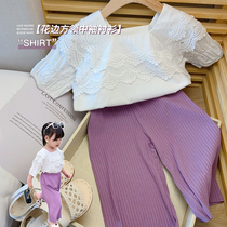 Girl Lace Shirt 2021 Summer new French style Square Collar Children women Baby Lotus Leaf Collar Middle Sleeve Blouse