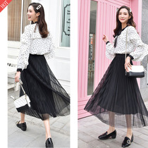 ins Super fire skirt 2019 new long net gauze dress Joker A pleated skirt Douyin fairy skirt