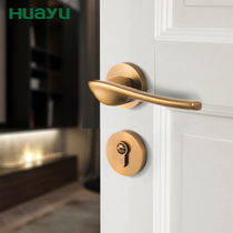 Painted bedroom door universal yellow bronze silent lock Nordic simple split door handle door lock set