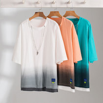 Short sleeve T-shirt mens summer thin model 2021 New loose round neck trend gradient half sleeve shirt shirt shirt Cotton